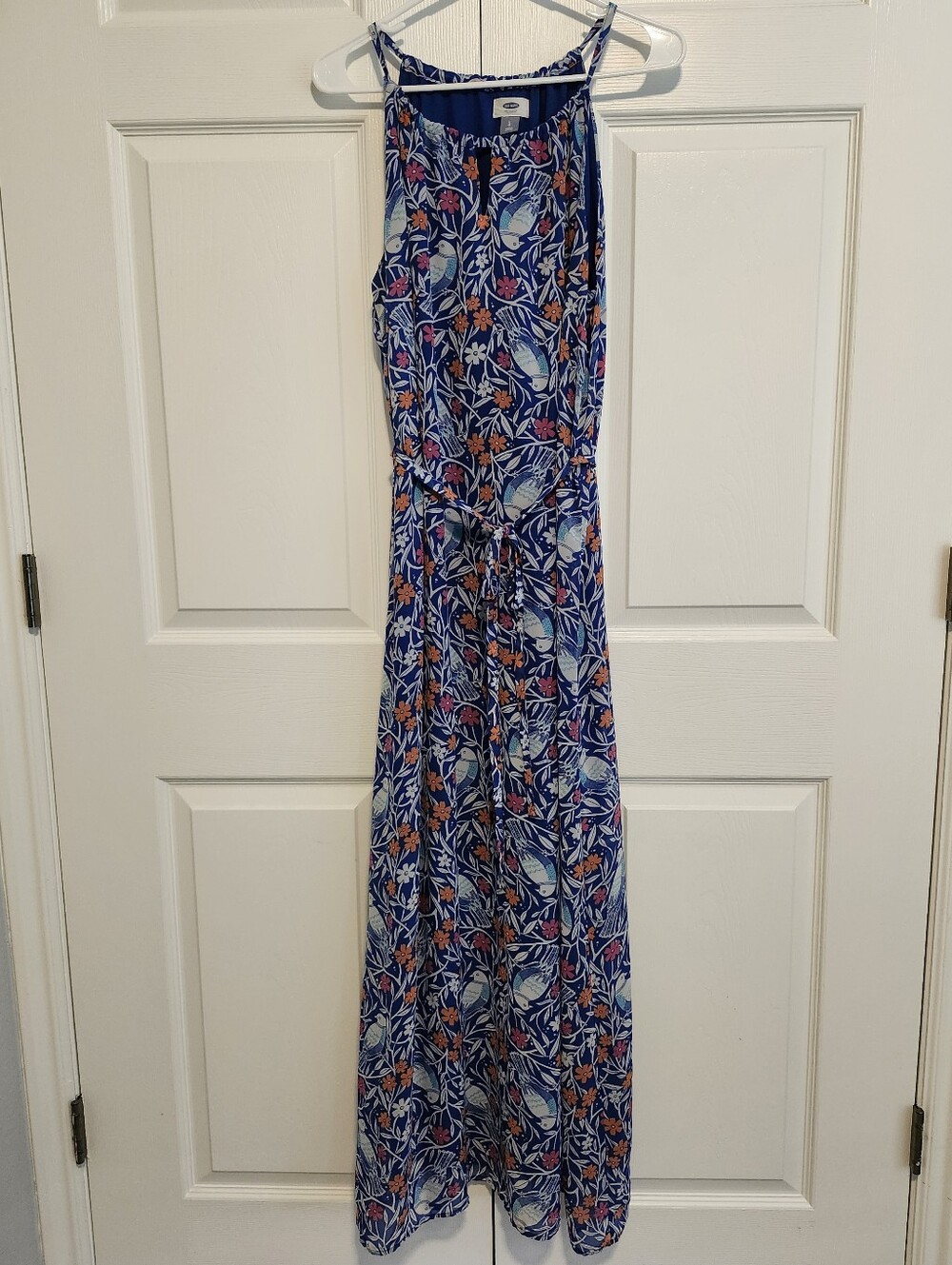 Old Navy Navy Floral Maxi Dress with Coral and Light Blue Accents